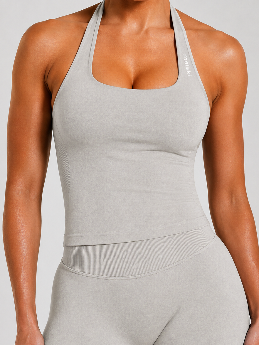 Active halter tank top Greige